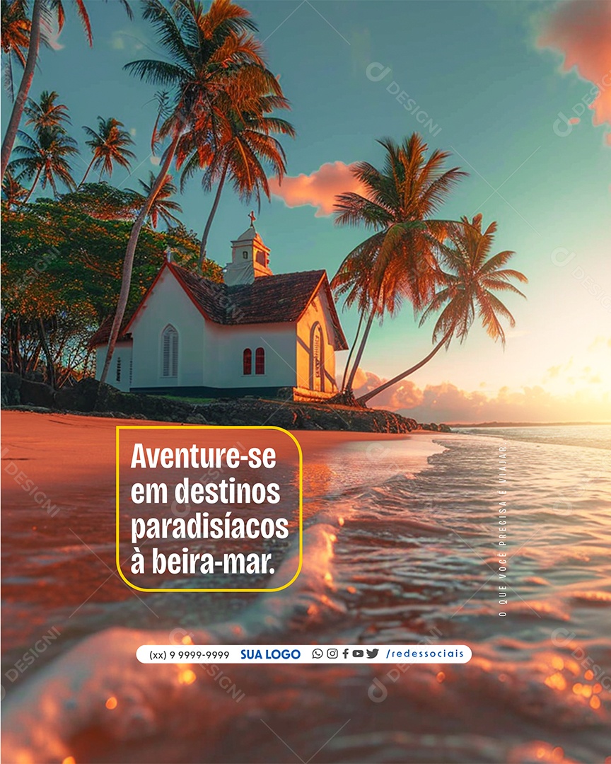 Aventure-se em Destinos Paradisíacos a Beira-Mar Socia Media PSD Editável