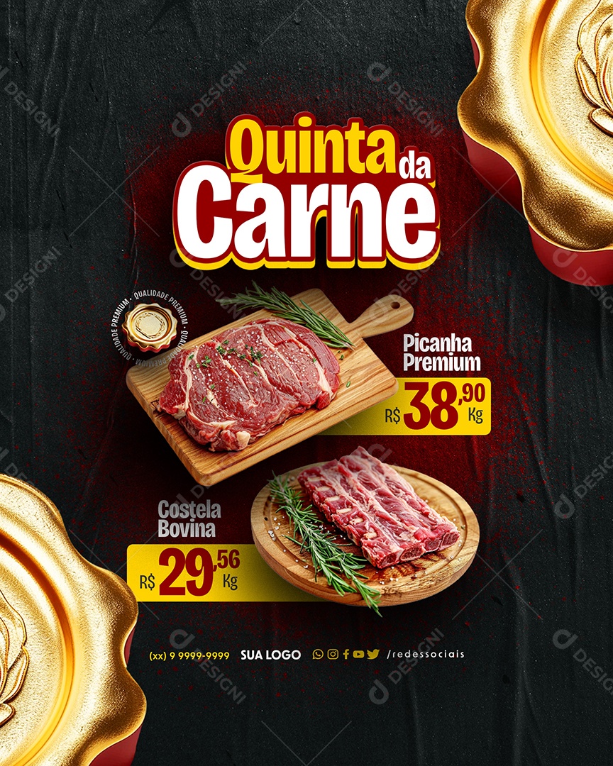 Quinta da Carne Picanha Premium Costela Bovina Social Media PSD Editável