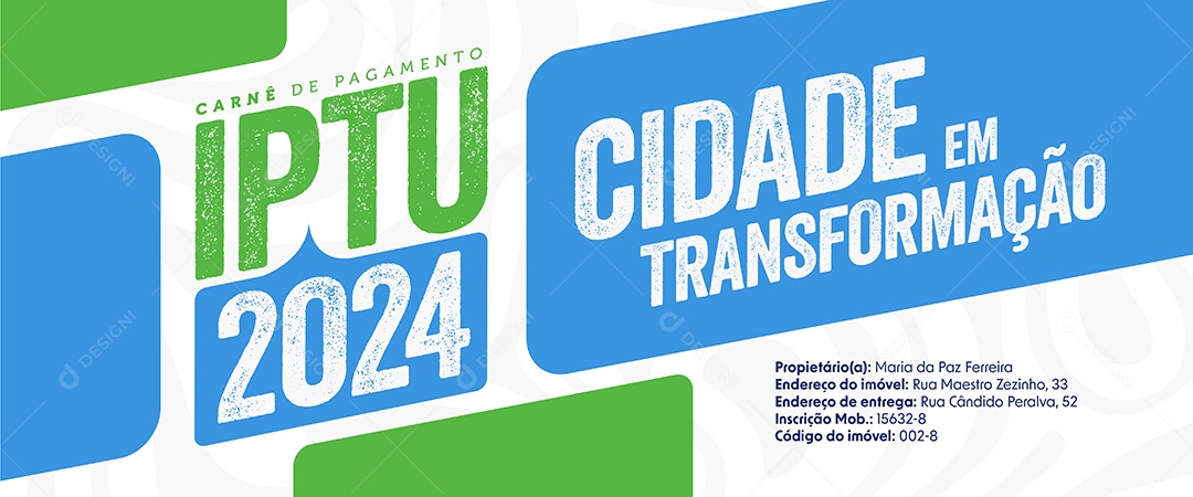 Carnê de Pagamento IPTU 2024 Cidade em Transformação Social Media PSD Editável