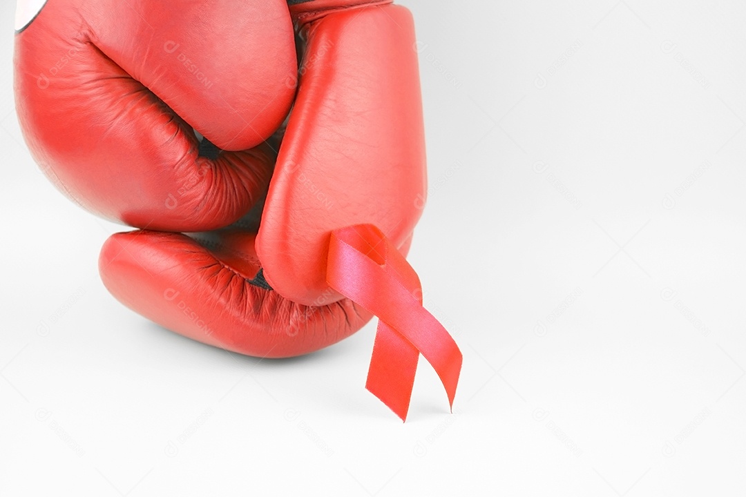 Luvas de boxe vermelhas com fita mês nacional de conscientização sobre HIV