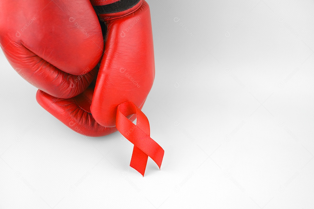 Luvas de boxe vermelhas com fita mês nacional de conscientização sobre HIV