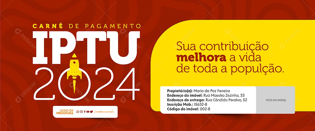 Carnê de Pagamento IPTU 2024 sua Contribuição Melhora a Vida Social Media PSD Editável