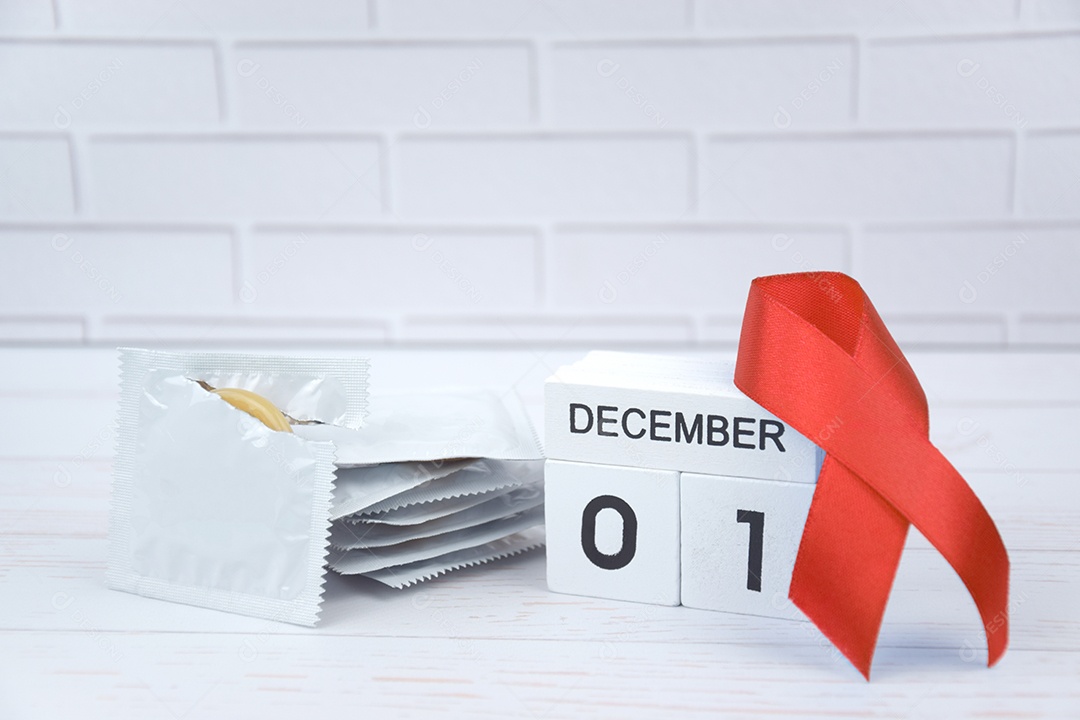 Fita vermelha calendário 1º de dezembro é o Dia Mundial da AIDS e Conscientização sobre HIV
