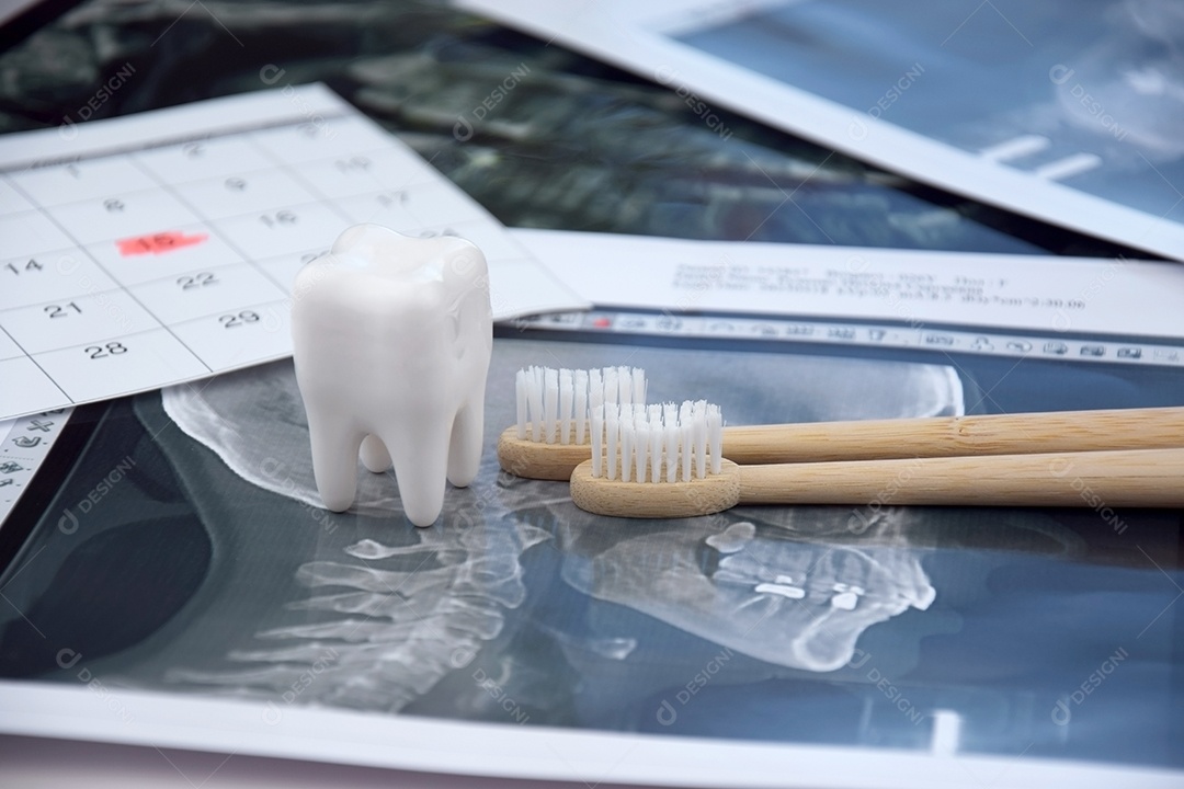 Instantâneo panorâmico da mandíbula do dente do paciente escovas de dentes