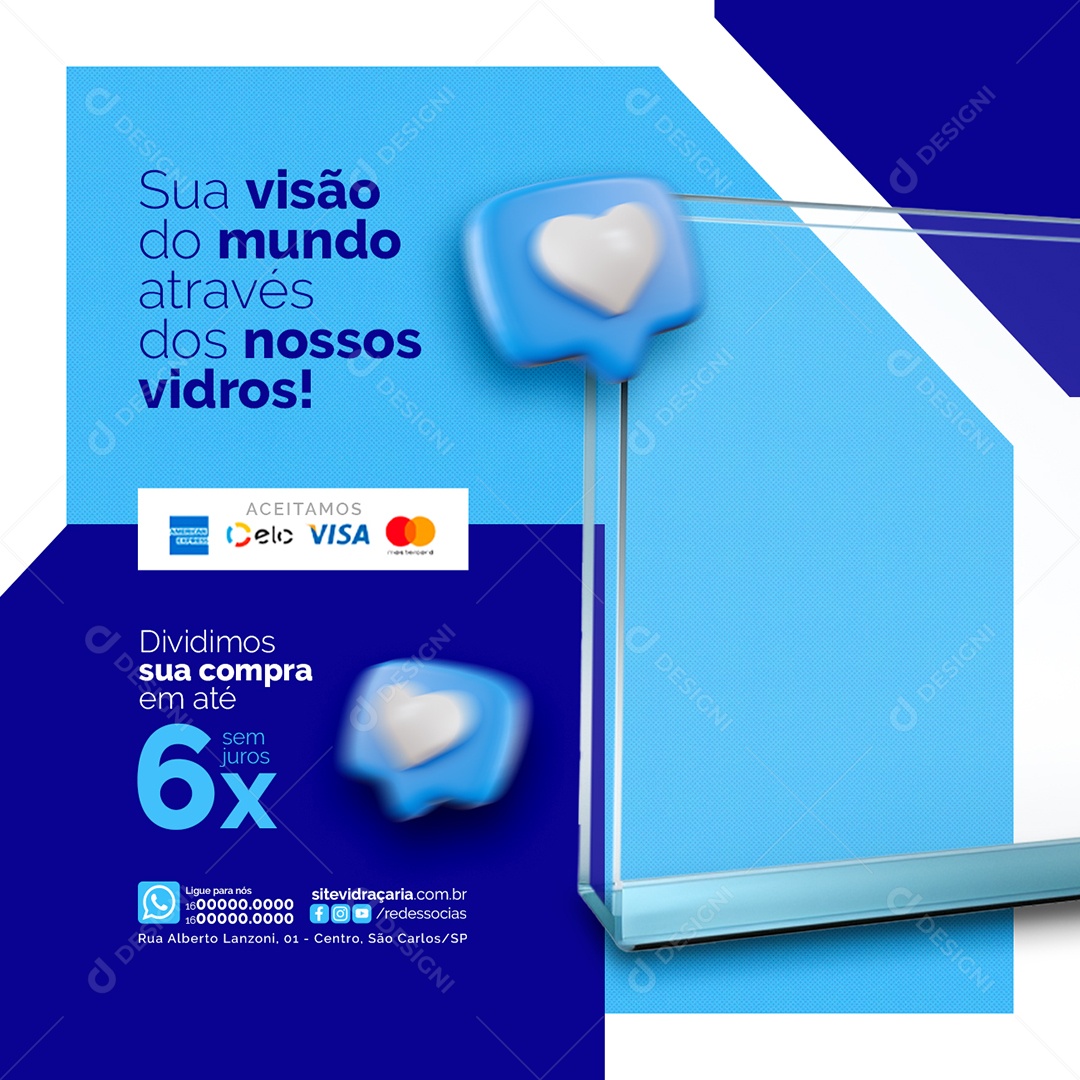 Vidraçaria Sua visão do mundo através dos nossos vidros Social Media PSD Editável