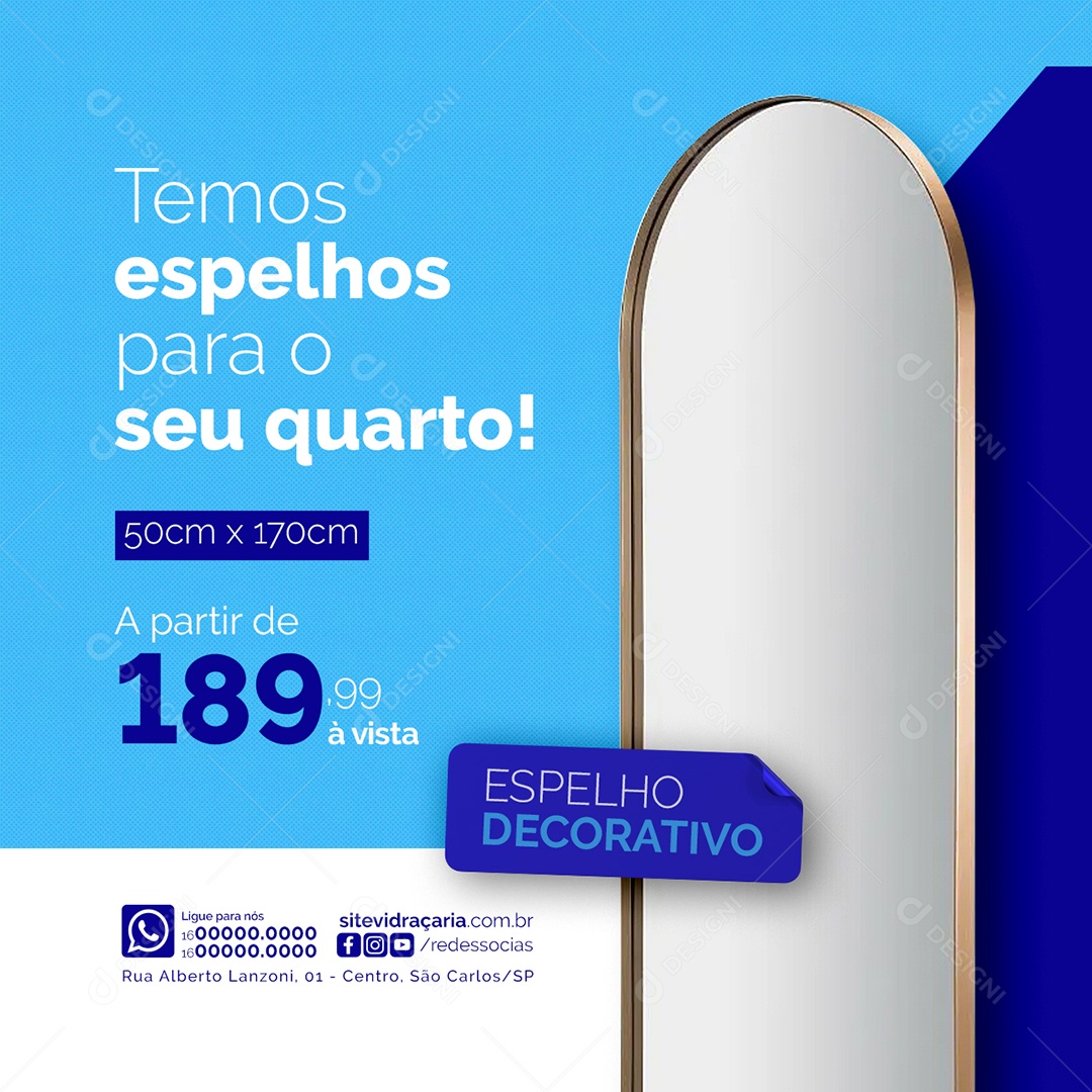 Vidraçaria Temos espelhos para o seu quarto Espelho Decorativo Social Media PSD Editável