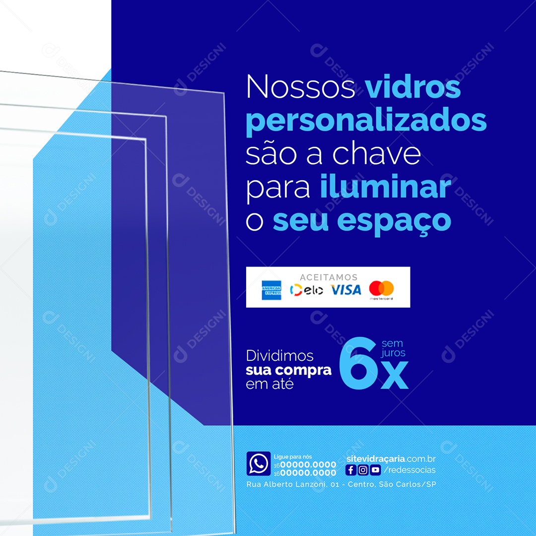Vidraçaria Nossos vidros personalizados são a chave Social Media PSD Editável