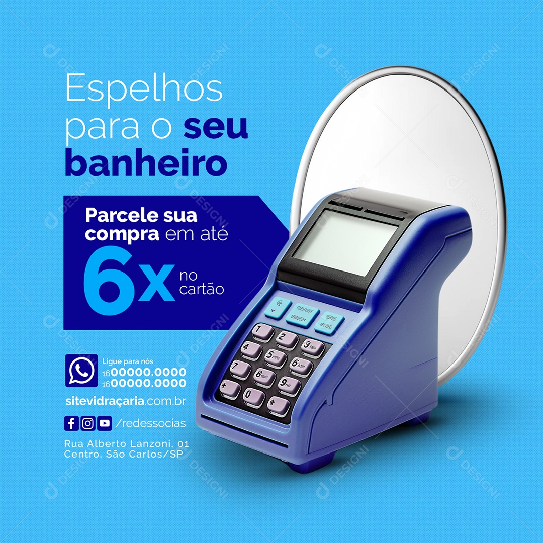 Vidraçaria Espelhos para o seu banheiro Parcele sua compra em até 6x Social Media PSD Editável