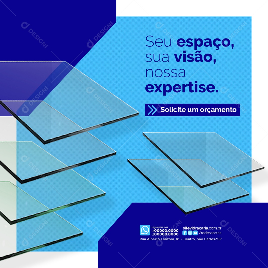 Vidraçaria Seu espaço sua visão nossa expertise Solicite um orçamento Social Media PSD Editável