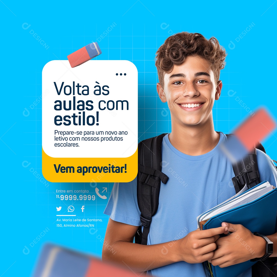 Papelaria Volta às Aulas com estilo Vem aproveitar Social Media PSD Editável