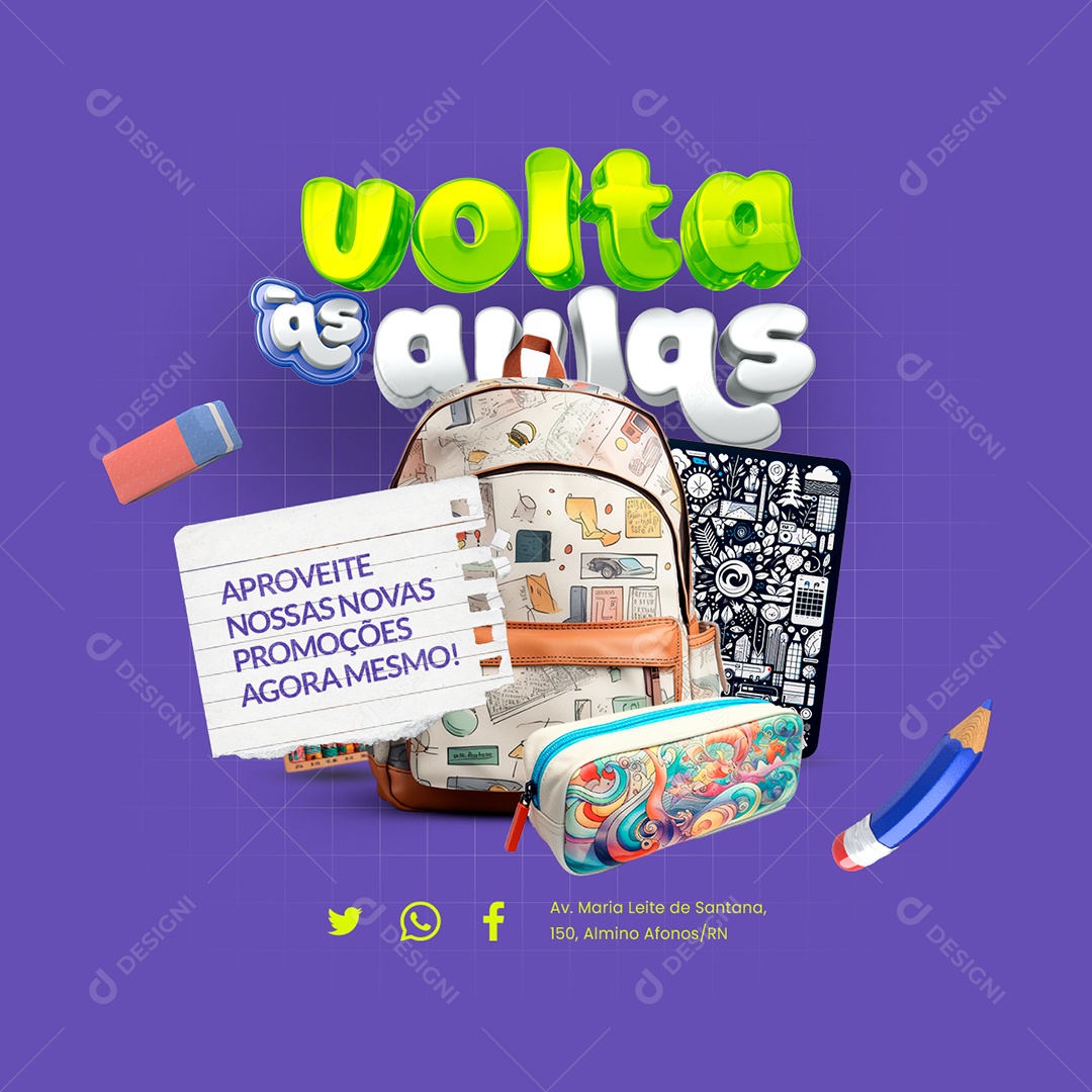 Papelaria Volta às Aulas Aproveite nossas novas promoções Social Media PSD Editável