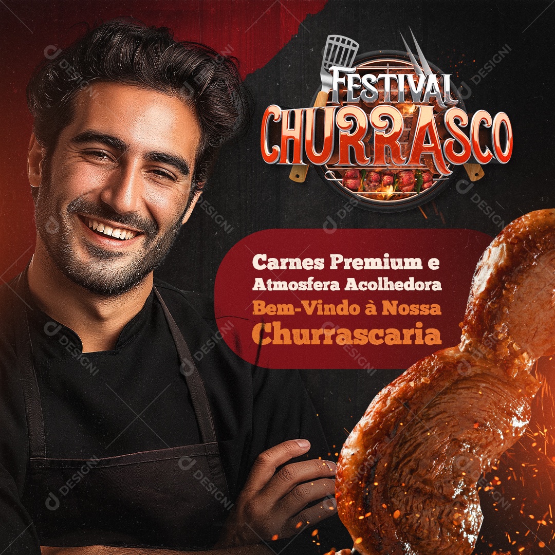 Festival Churrasco Churrascaria Carnes Premium Social Media PSD Editável