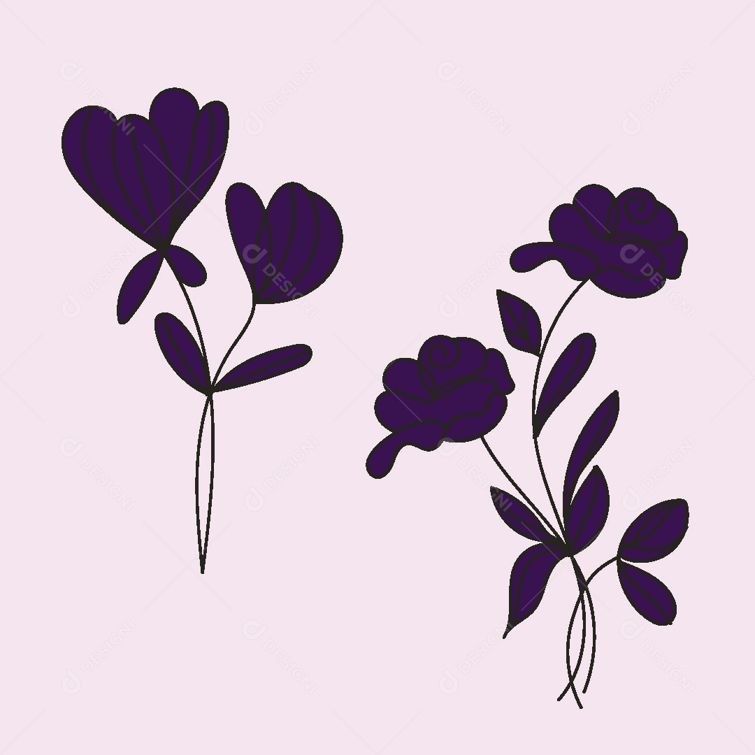 Desenhos de Flores Feito a Mão Vetor EPS