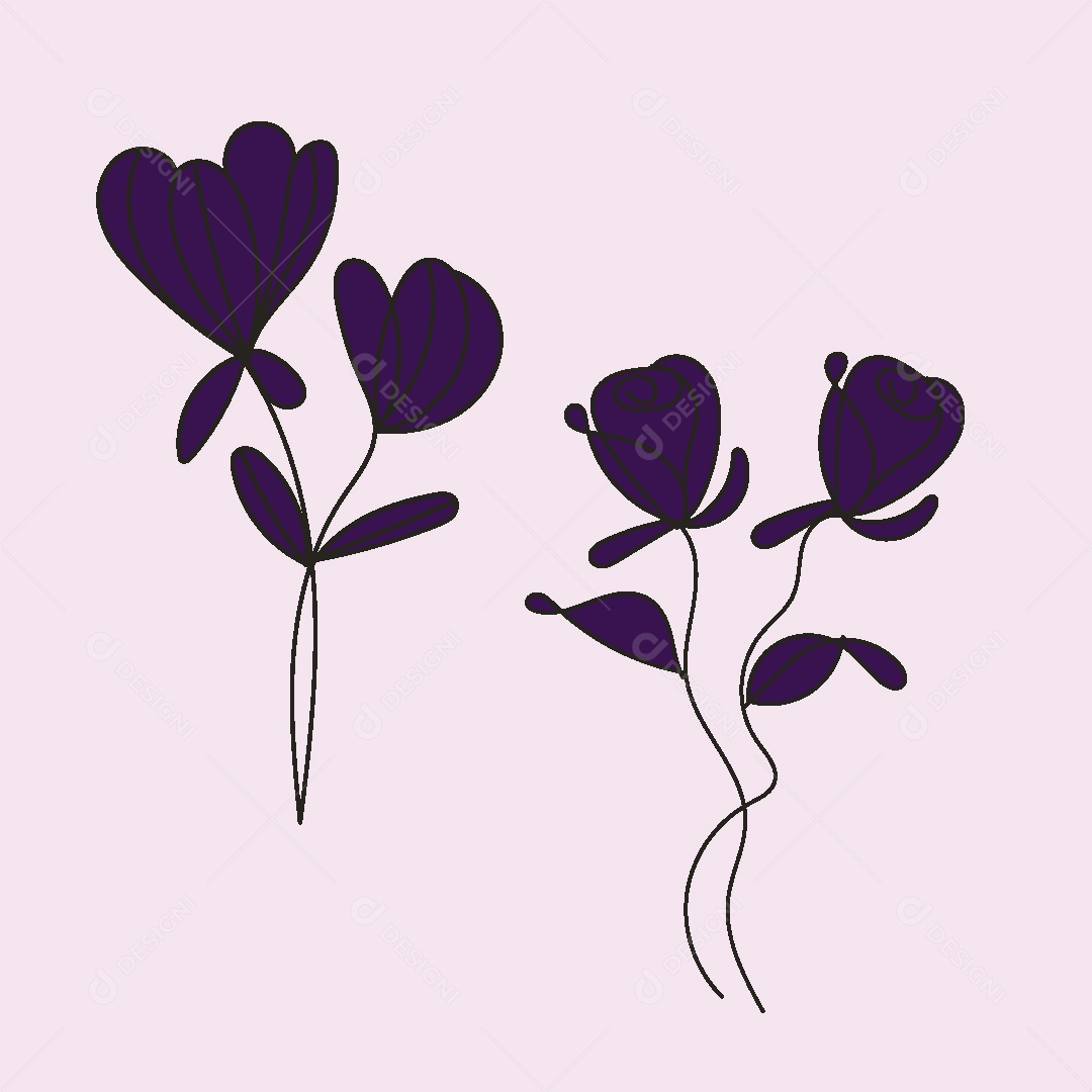 Desenhos de Flores Feito a Mão Vetor EPS