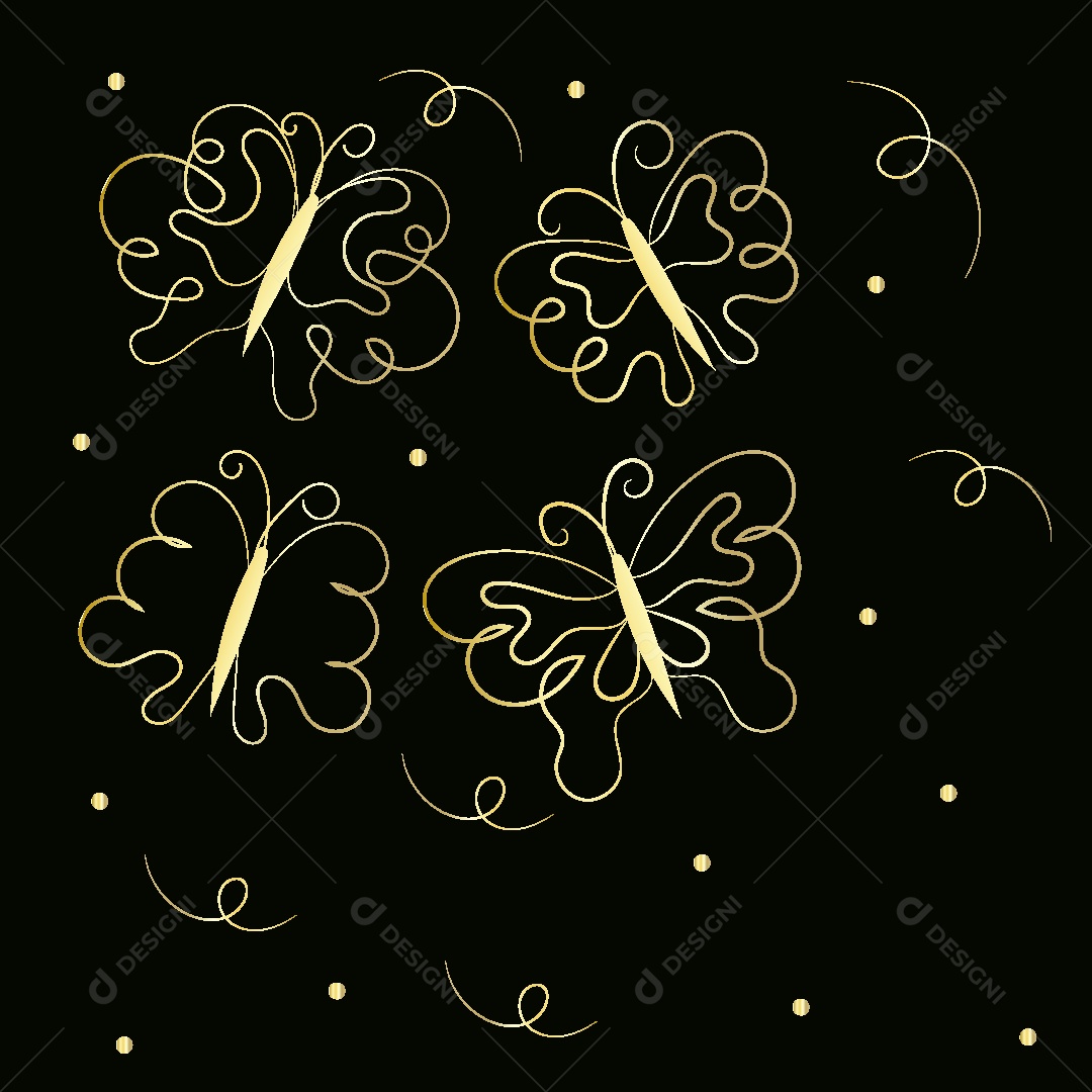 Desenhos de Borboletas Feito a Feito a Mão Vetor EPS