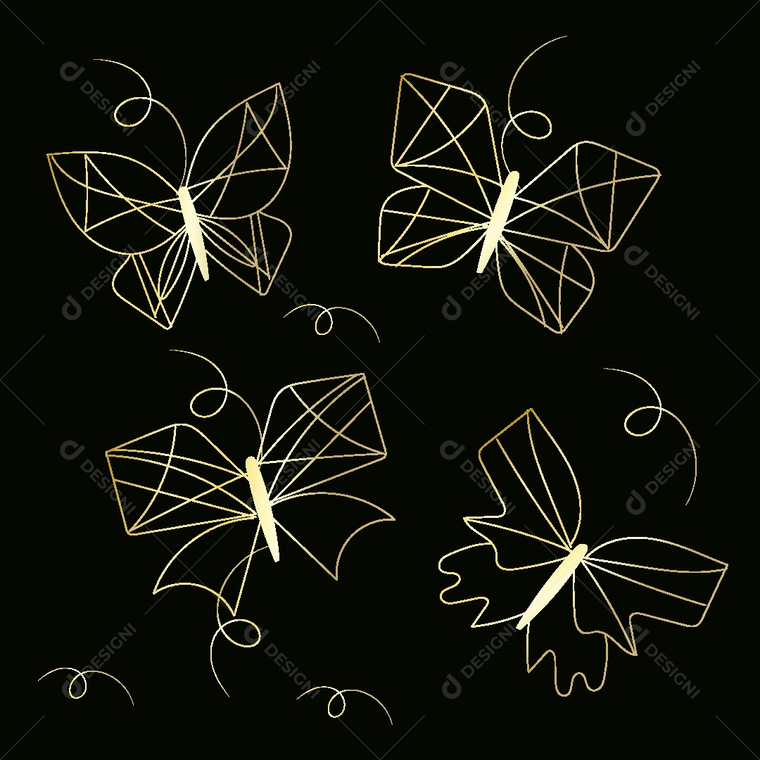 Desenhos de Borboletas Feito a Feito a Mão Vetor EPS