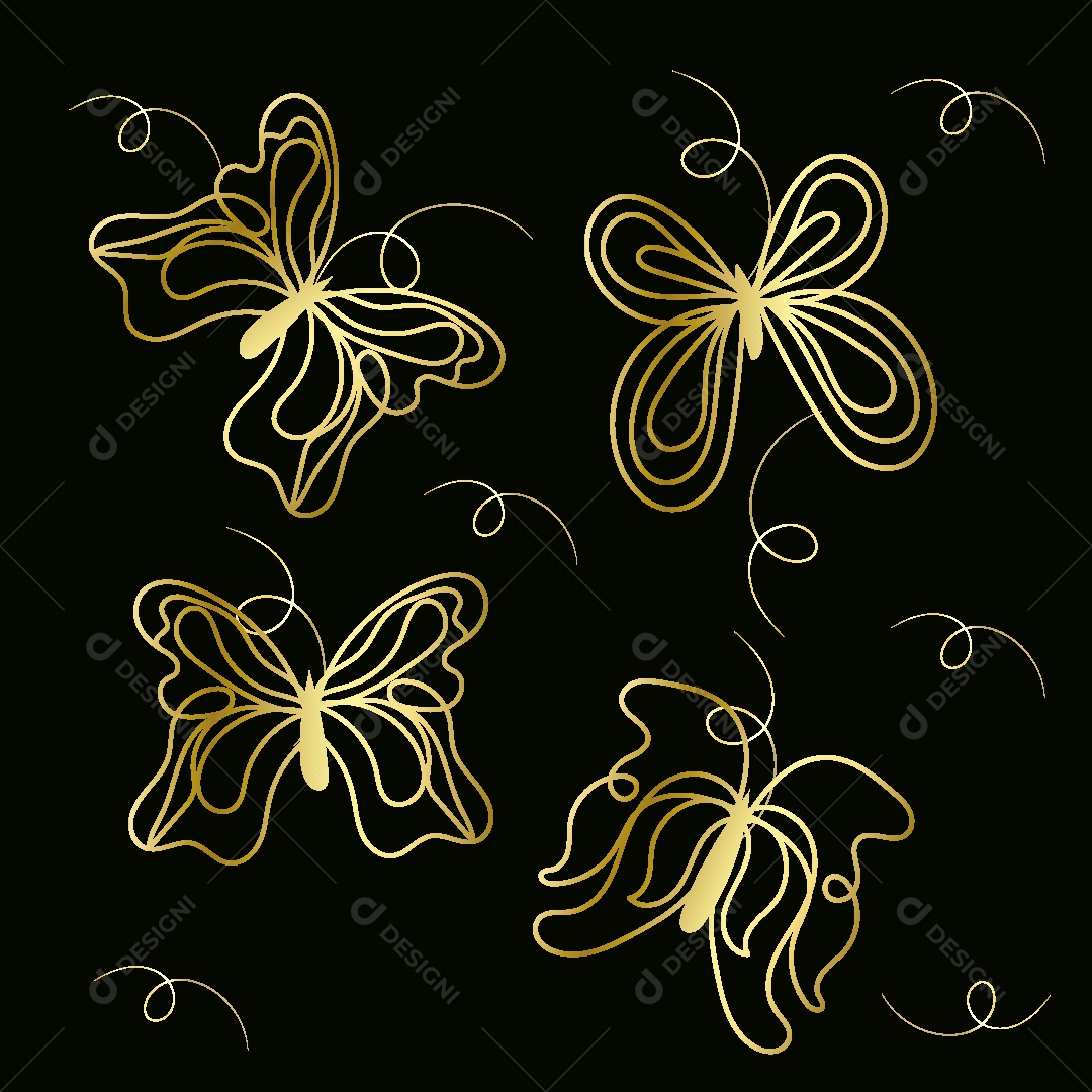 Desenhos de Borboletas Feito a Feito a Mão Vetor EPS