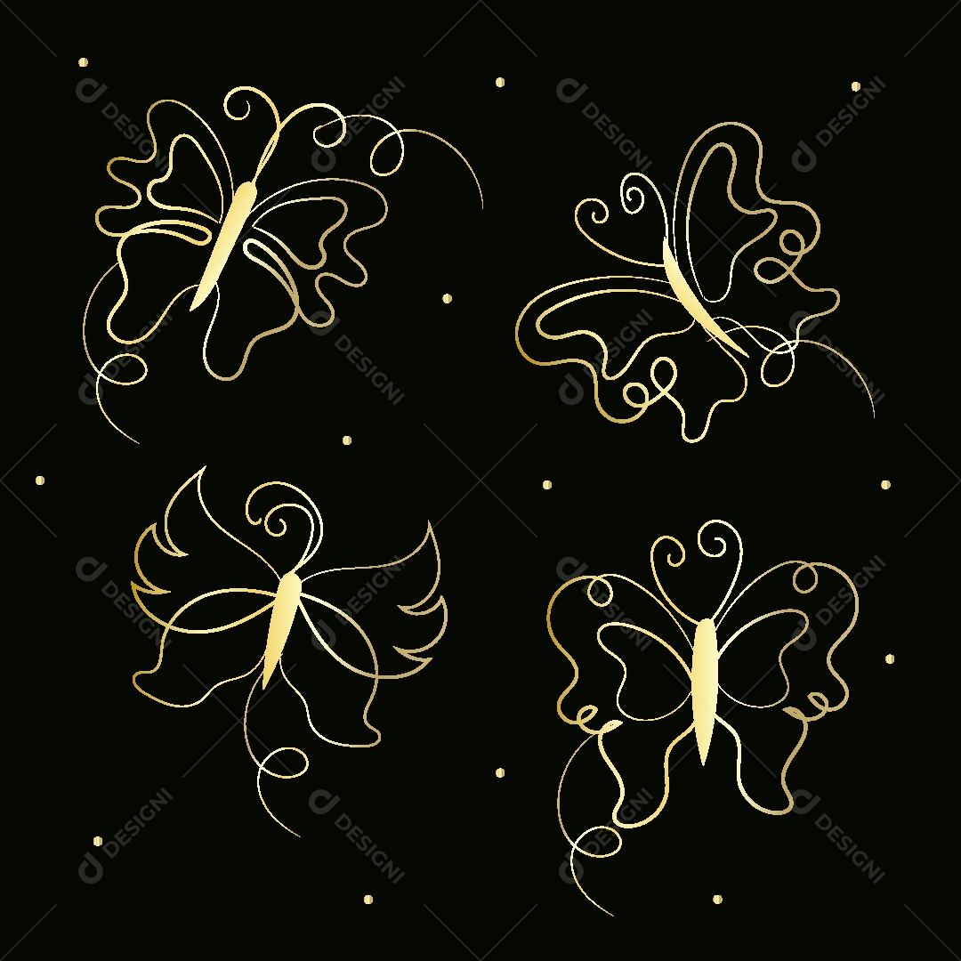 Desenhos de Borboletas Feito a Feito a Mão Vetor EPS