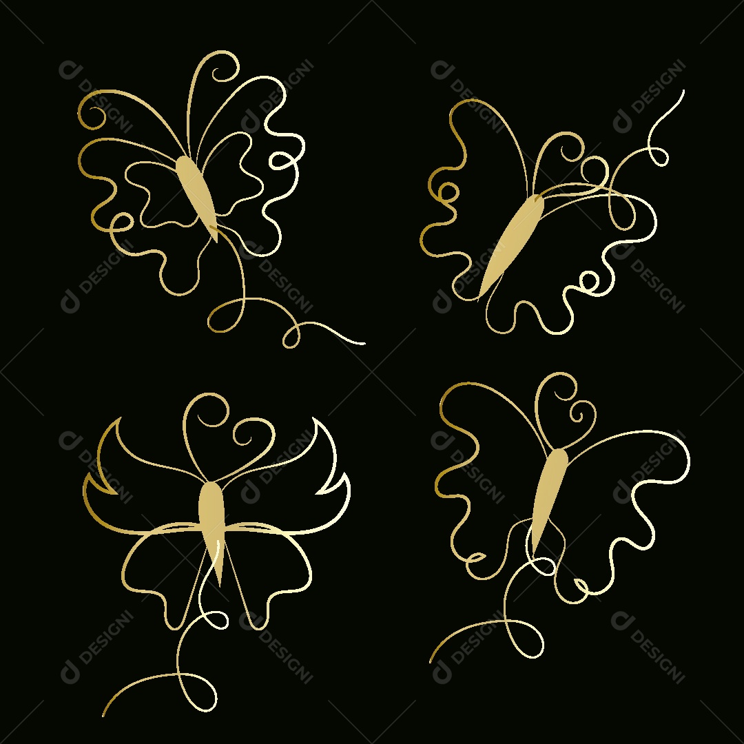 Desenhos de Borboletas Feito a Feito a Mão Vetor EPS