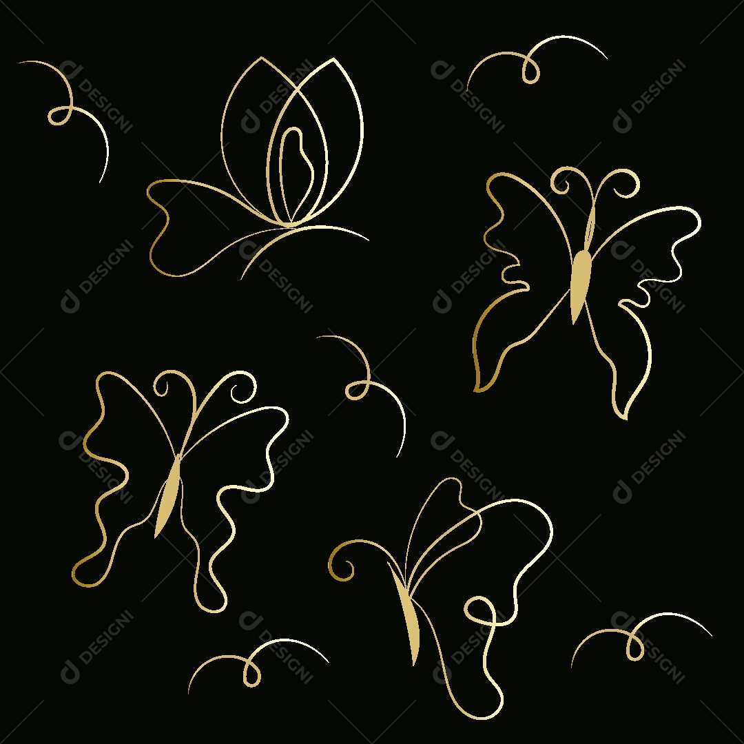 Desenhos de Borboletas Feito a Feito a Mão Vetor EPS