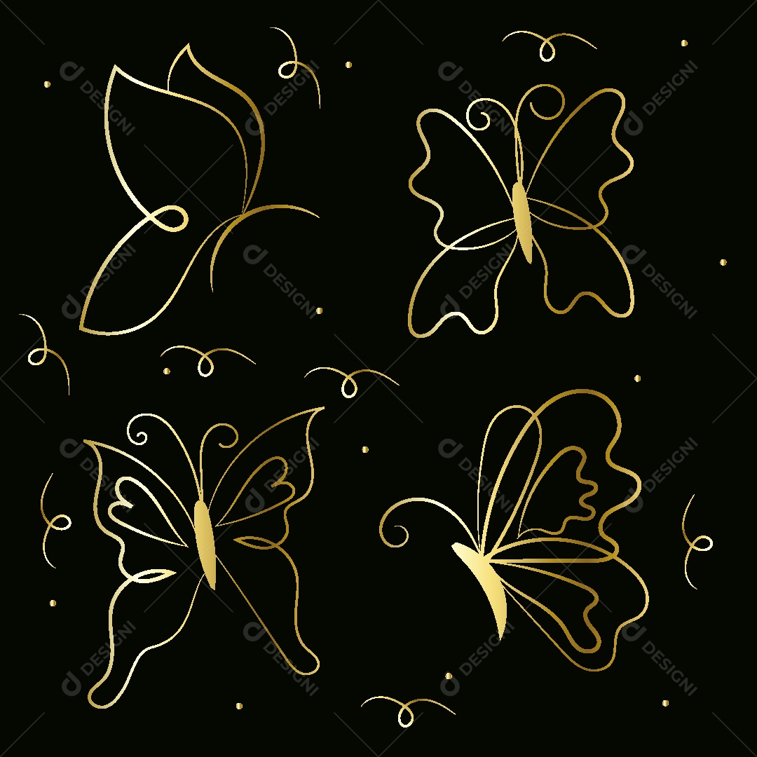 Desenhos de Borboletas Feito a Feito a Mão Vetor EPS