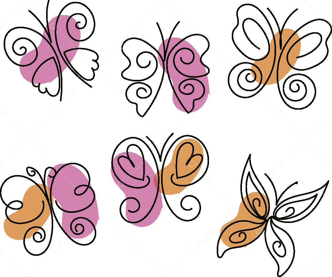 Desenhos de Borboletas Feito a Feito a Mão Vetor EPS