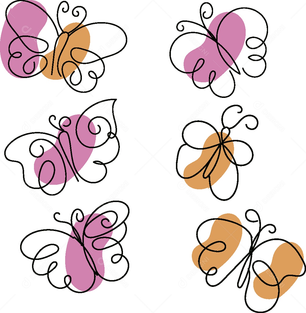 Desenhos de Borboletas Feito a Feito a Mão Vetor EPS