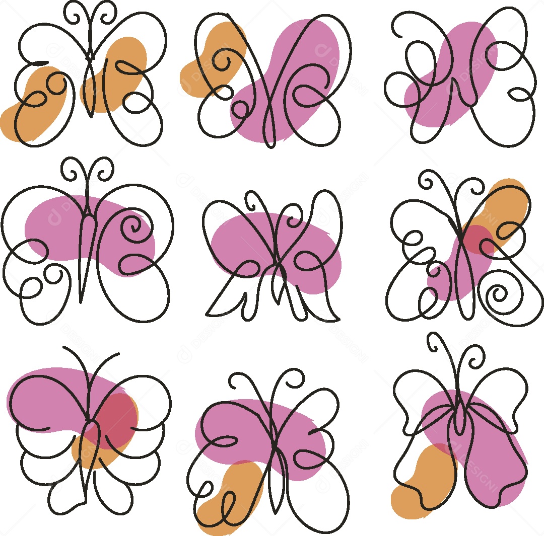 Desenhos de Borboletas Feito a Feito a Mão Vetor EPS