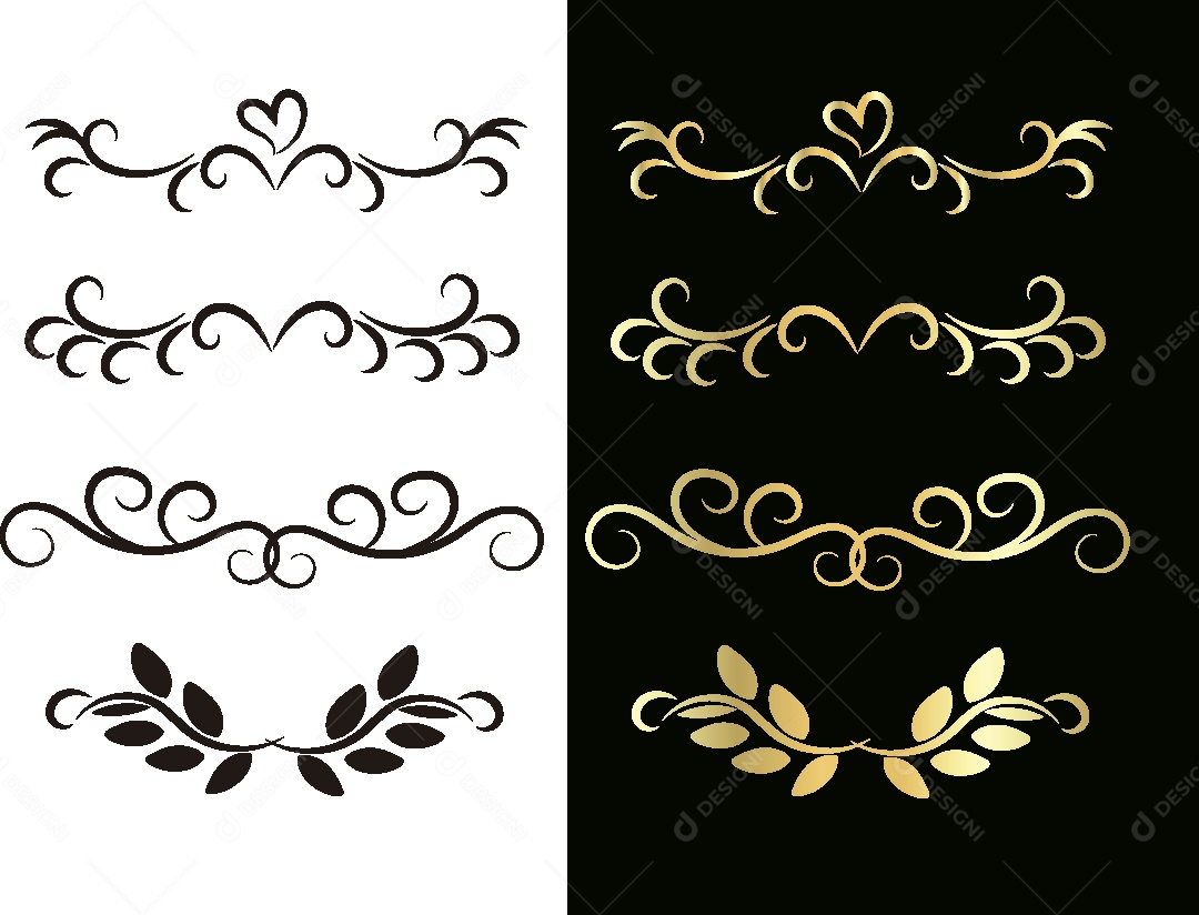 Conjunto de Bordas Florais Feito a Mão Vetor EPS