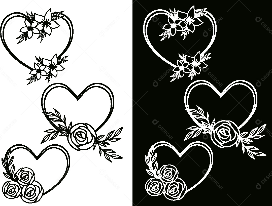 Conjunto de Corações Florais Vetor EPS