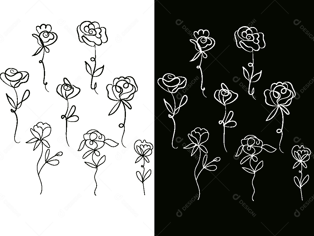 Desenhos de Flores Feito a Mão Vetor EPS
