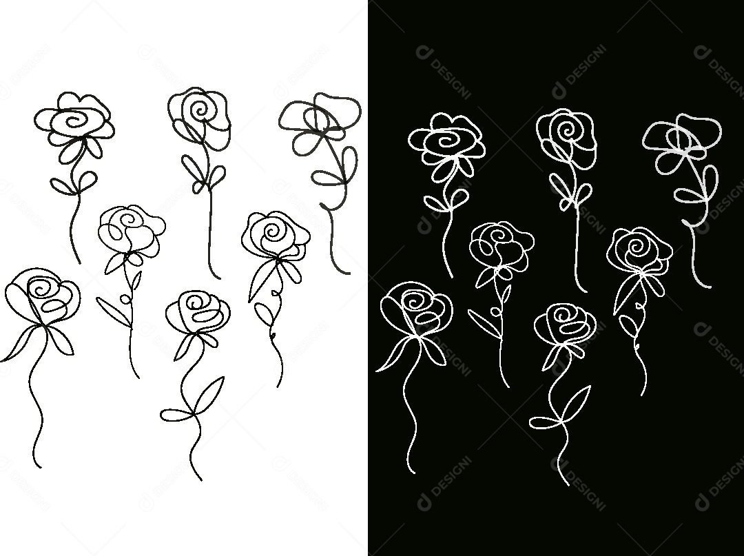 Desenhos de Flores Feito a Mão Vetor EPS