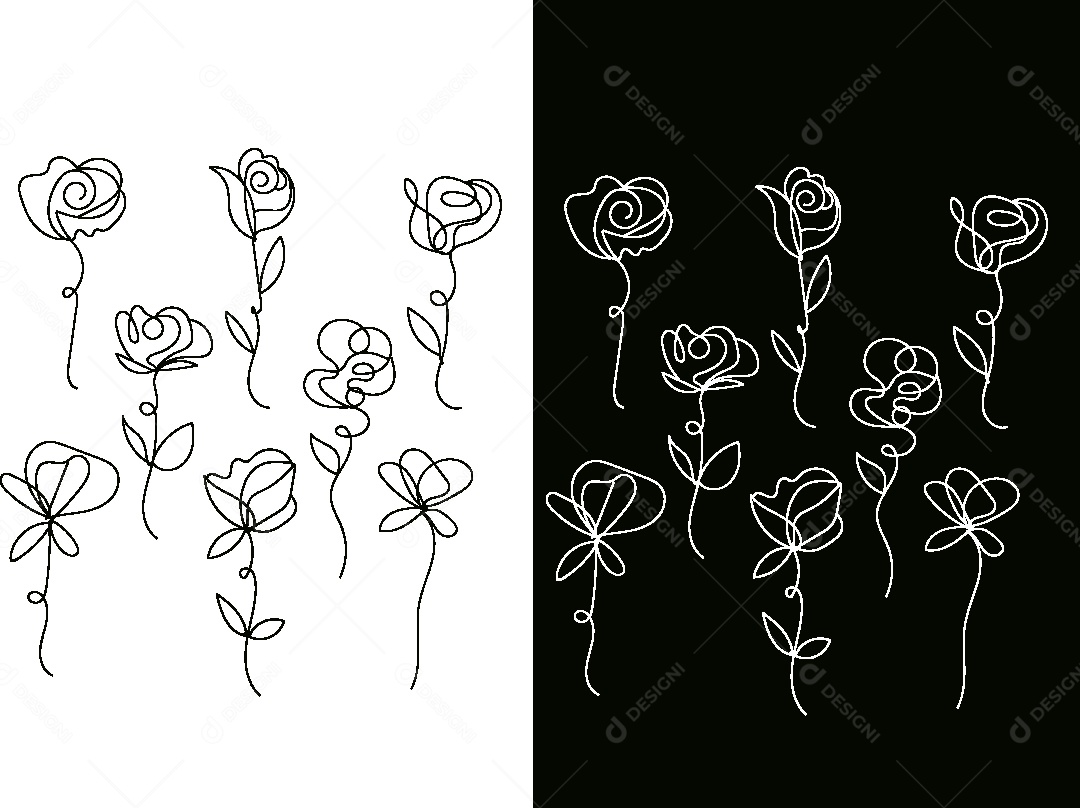 Desenhos de Flores Feito a Mão Vetor EPS