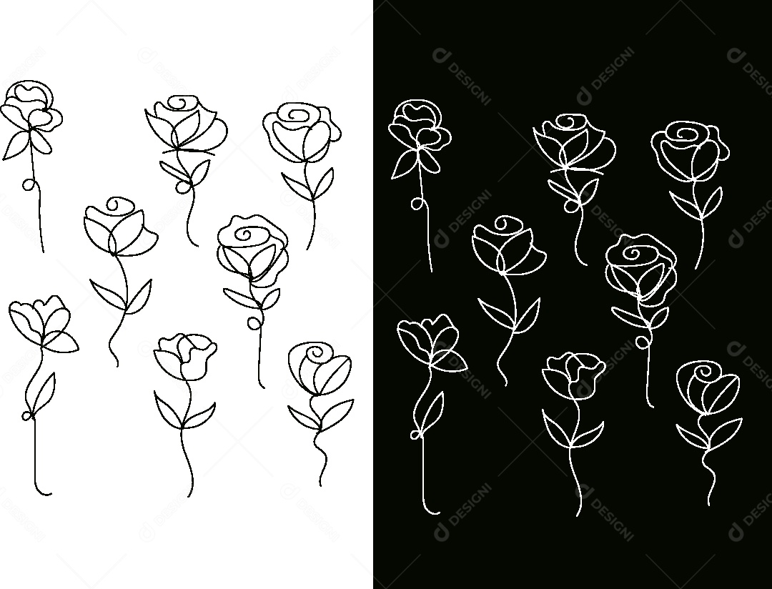 Desenhos de Flores Feito a Mão Vetor EPS