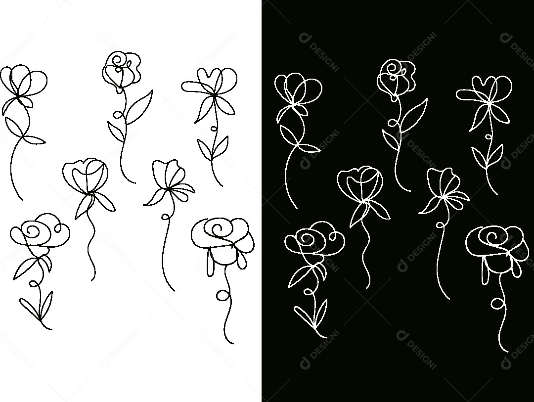 Desenhos de Flores Feito a Mão Vetor EPS