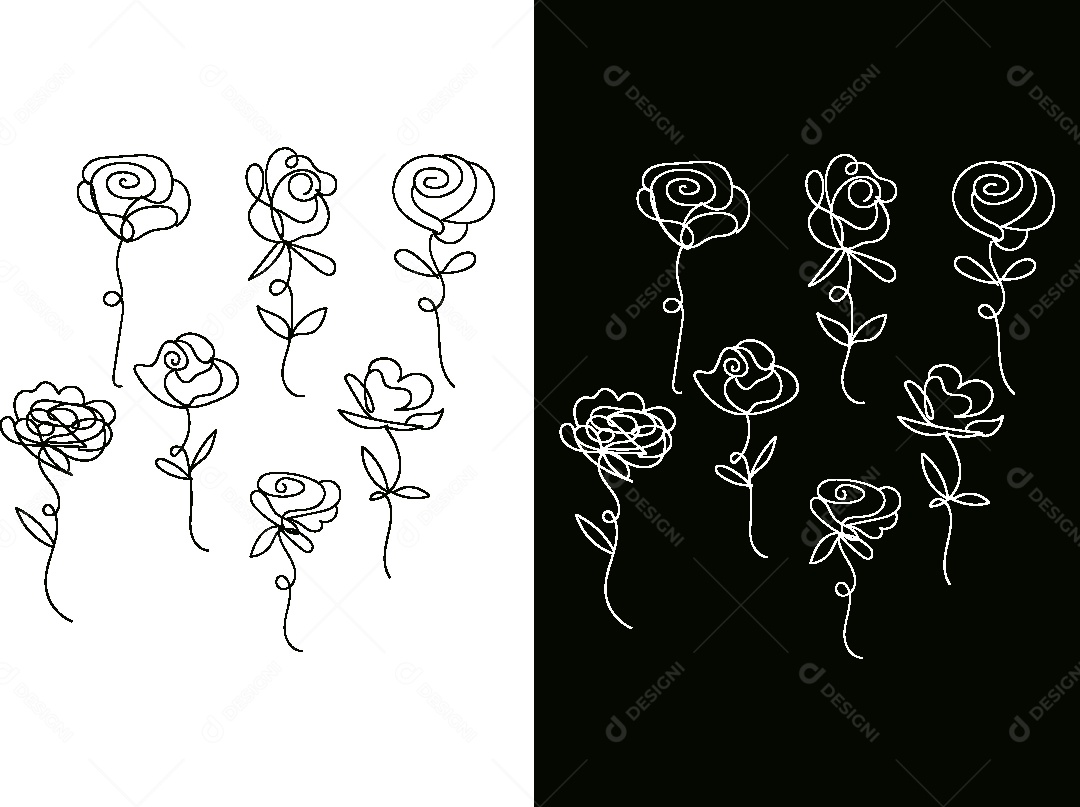 Desenhos de Flores Feito a Mão Vetor EPS