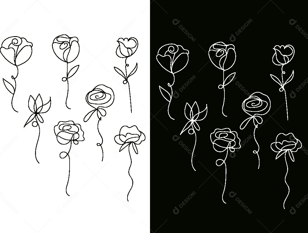 Desenhos de Flores Feito a Mão Vetor EPS