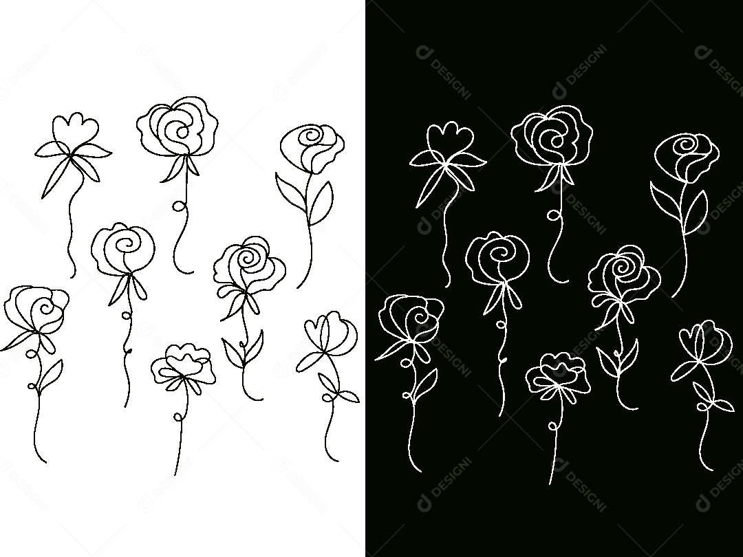 Desenhos de Flores Feito a Mão Vetor EPS