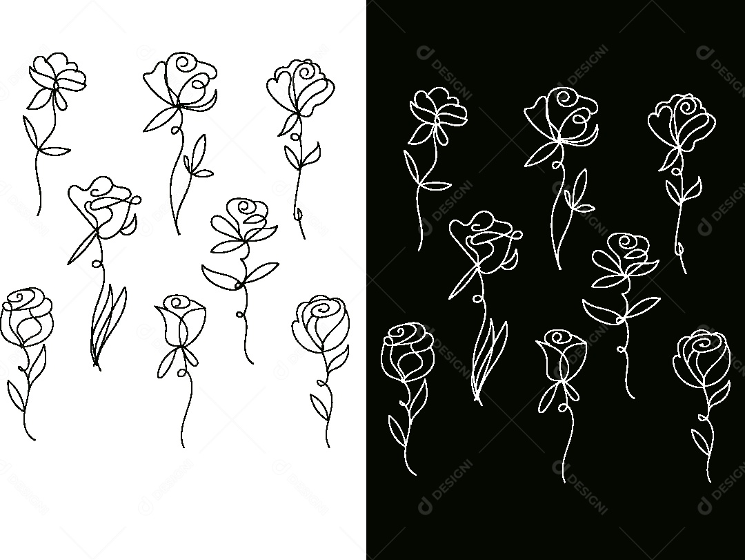 Desenhos de Flores Feito a Mão Vetor EPS