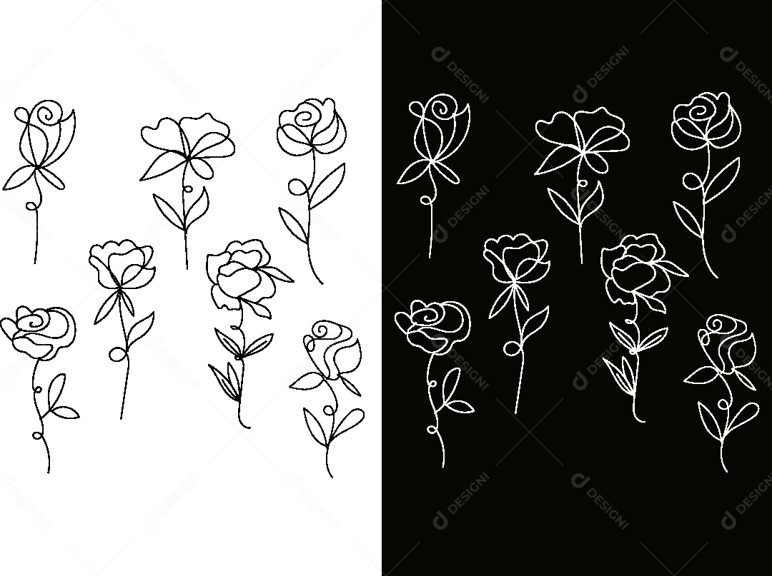 Desenhos de Flores Feito a Mão Vetor EPS