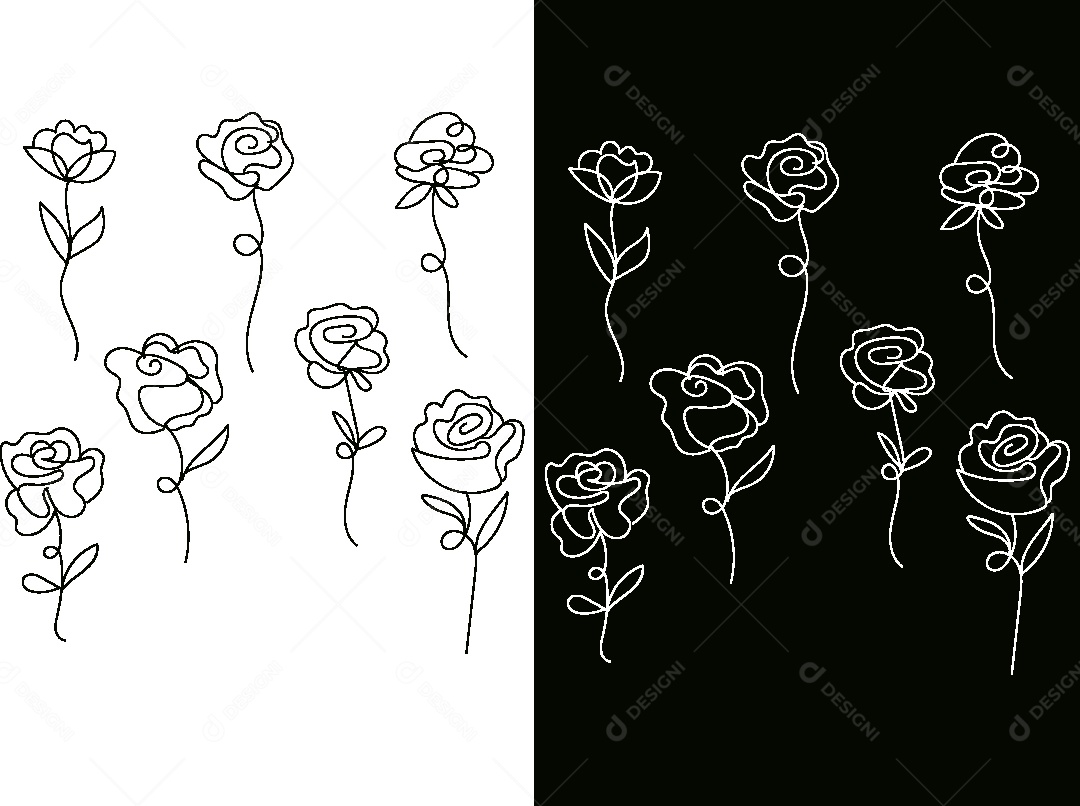 Conjunto de Desenhos de Flores Feito a Mão Vetor EPS