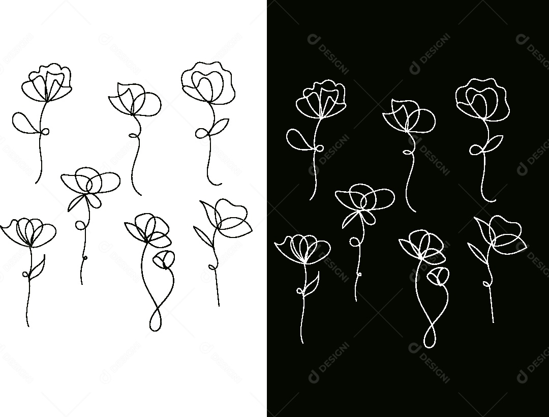 Conjunto de Desenhos de Flores Feito a Mão Vetor EPS