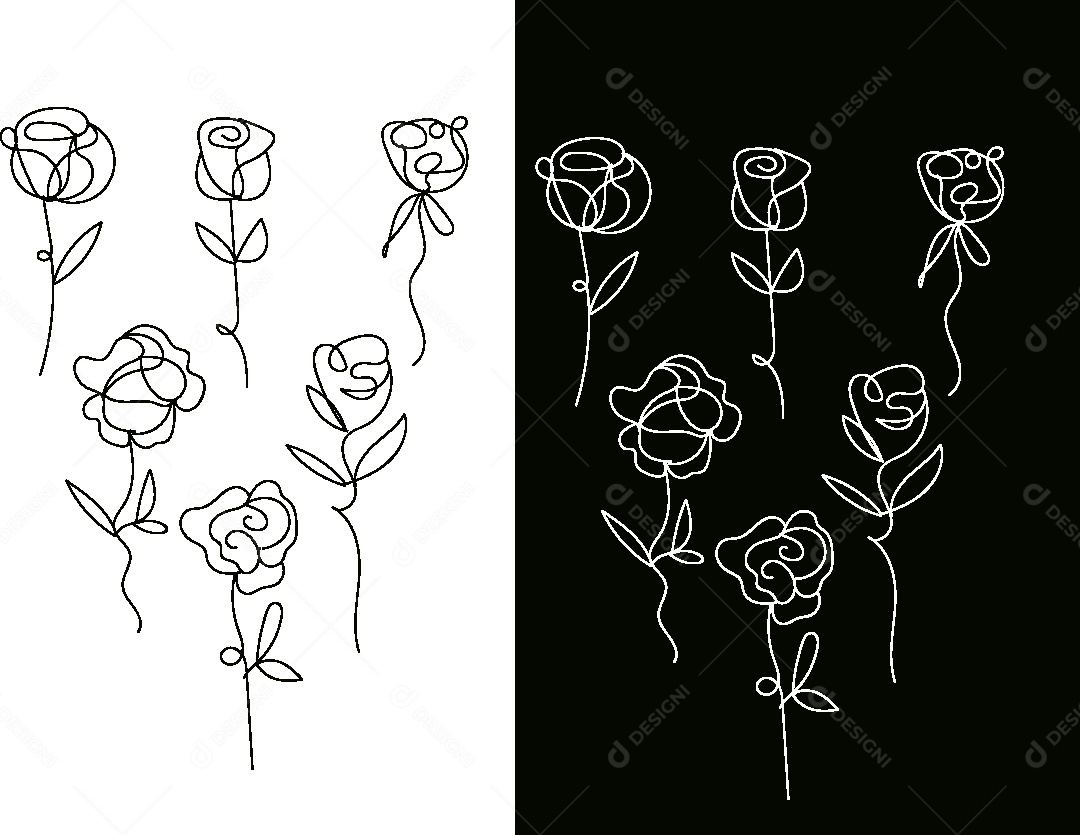 Conjunto de Desenhos de Flores Feito a Mão Vetor EPS