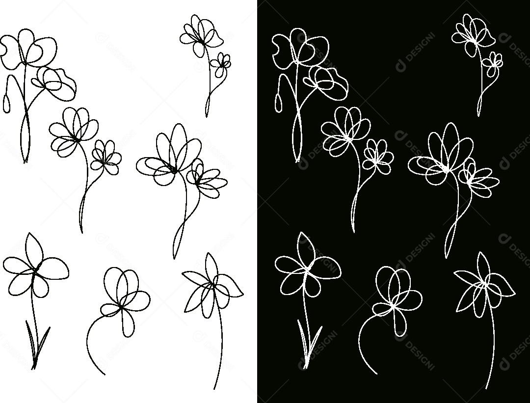 Conjunto de Desenhos de Flores Feito a Mão Vetor EPS