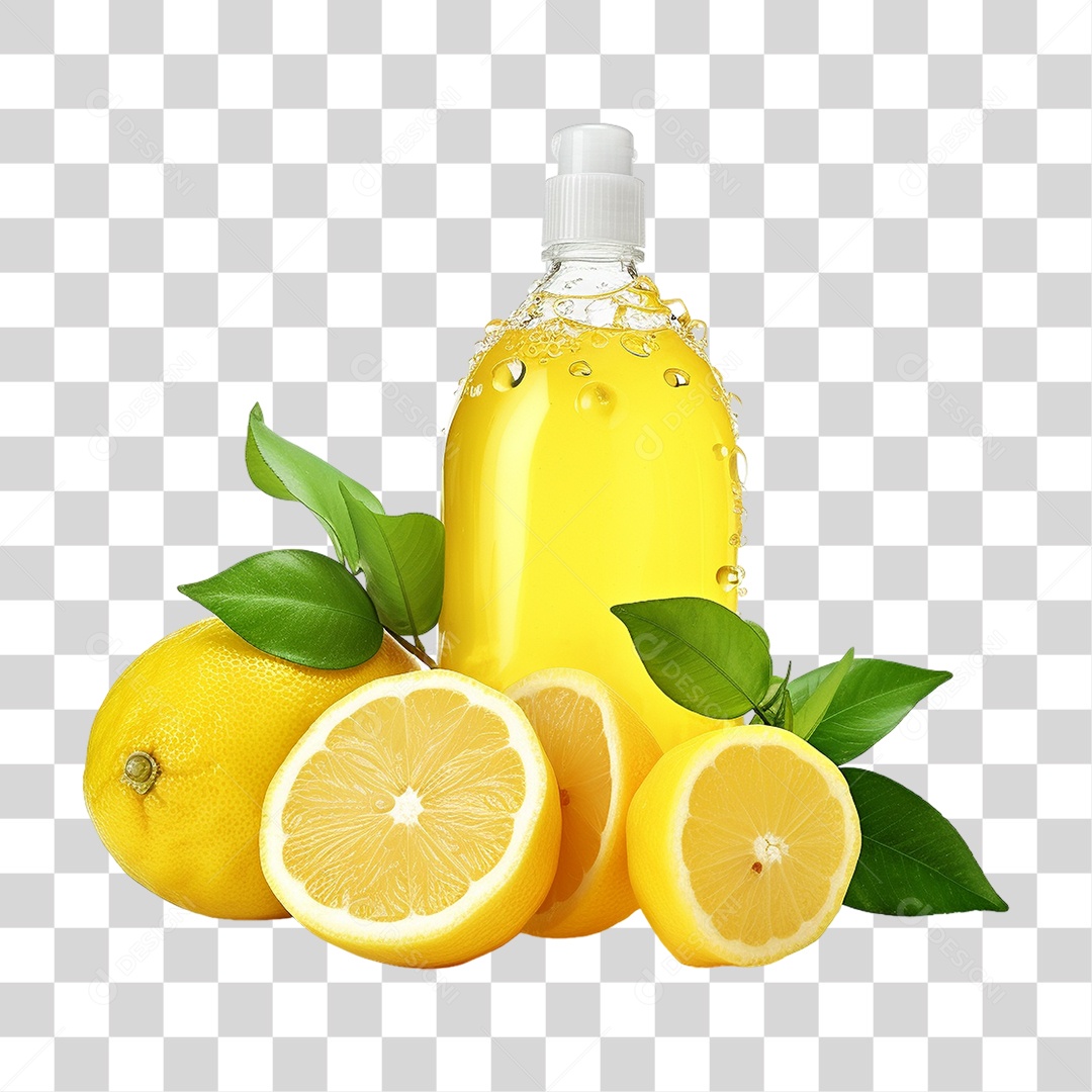 Fruta Limão com Garrafa de Suco PNG Transparente