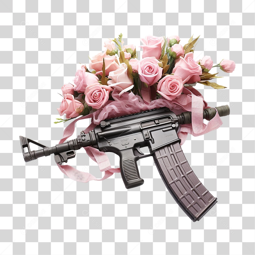 Arma de Fogo com Flores PNG Transparente