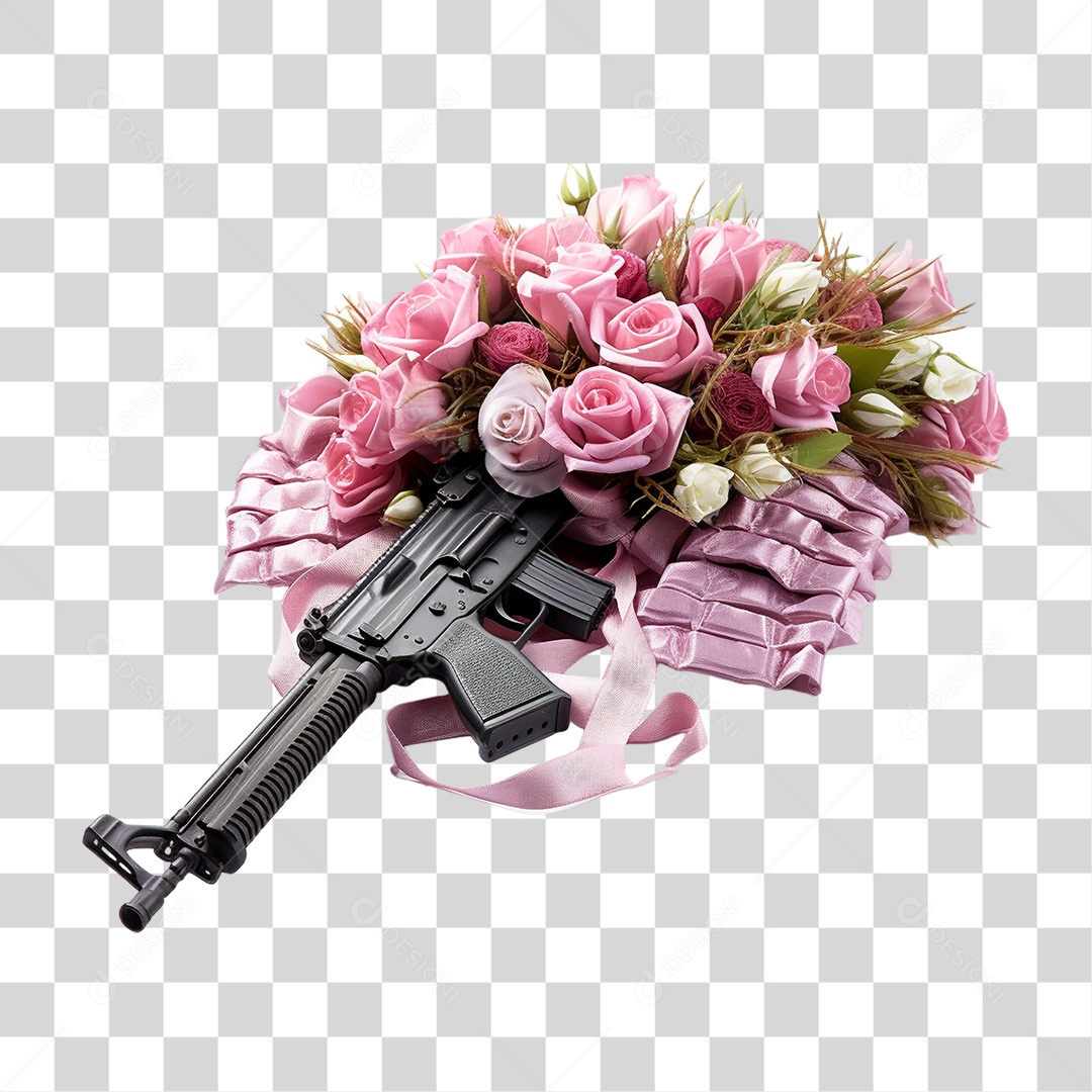 Arma de Fogo com Flores PNG Transparente