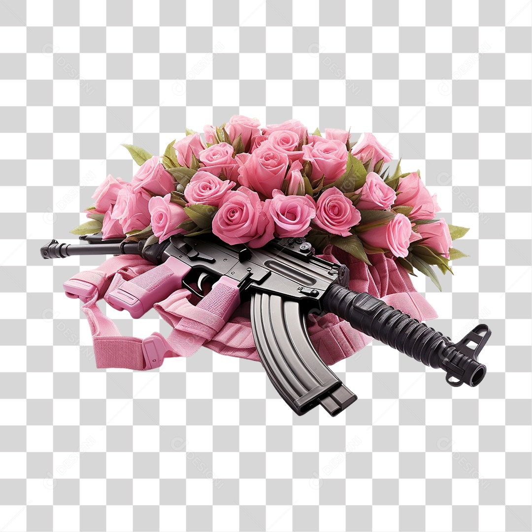 Arma de Fogo com Flores PNG Transparente