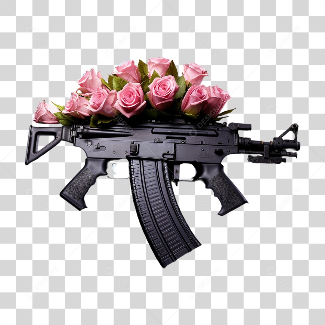 Arma de Fogo com Flores PNG Transparente