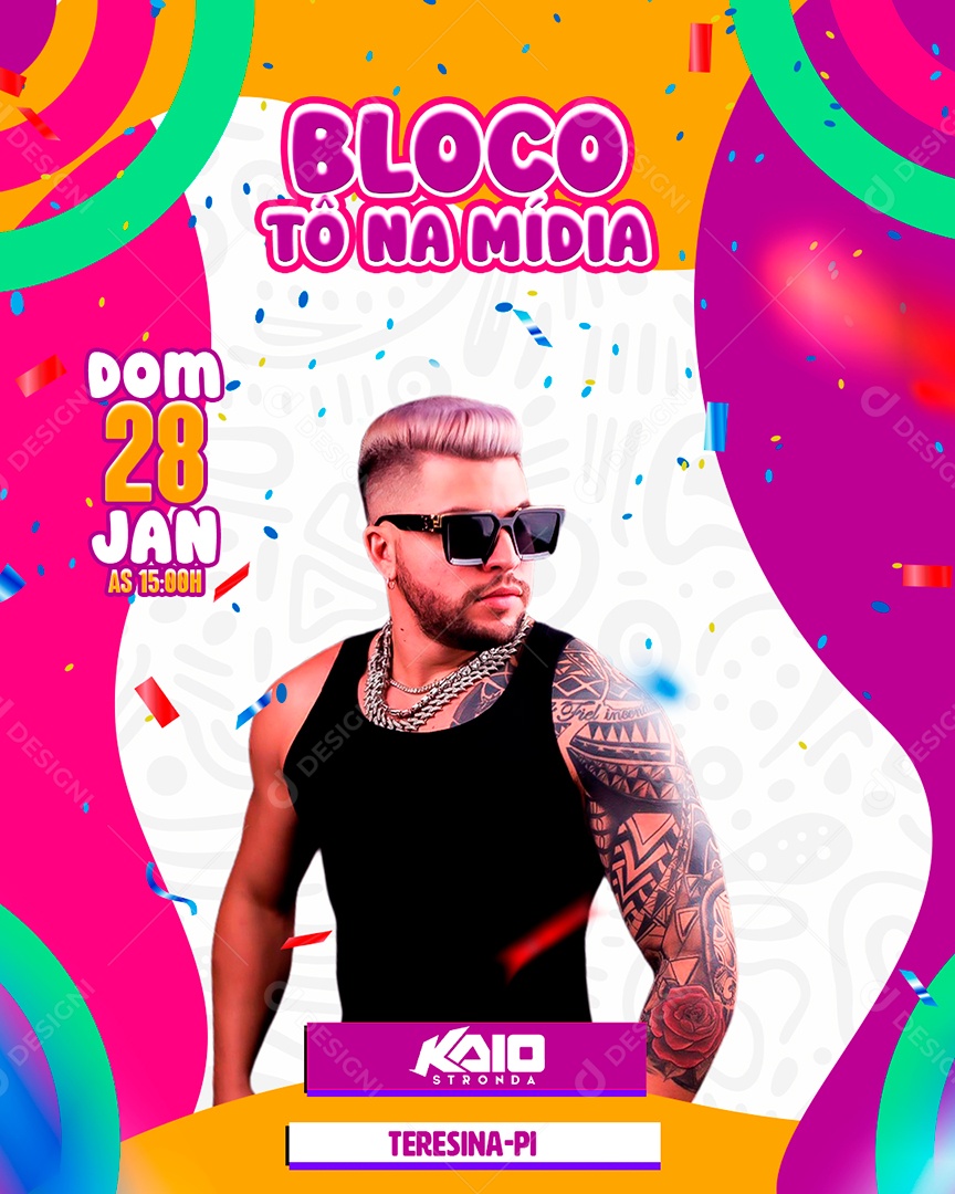 Flyer Carnaval Bloco Tô na Mídia Kaio Stronda Social Media PSD Editável